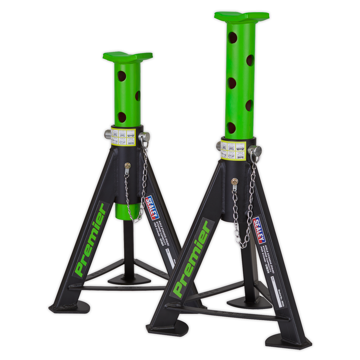Sealey Load Axle Stands Pair 6 Tonne Capacity Per Stand Heavy Duty - Green AS6G