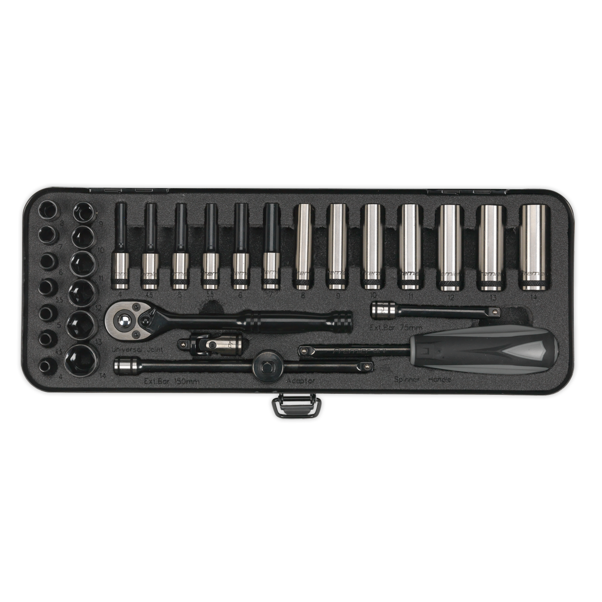 Sealey 32 Pieces 1/4" Drive 6PT WallDrive Metric Black Series Socket Set AK7970