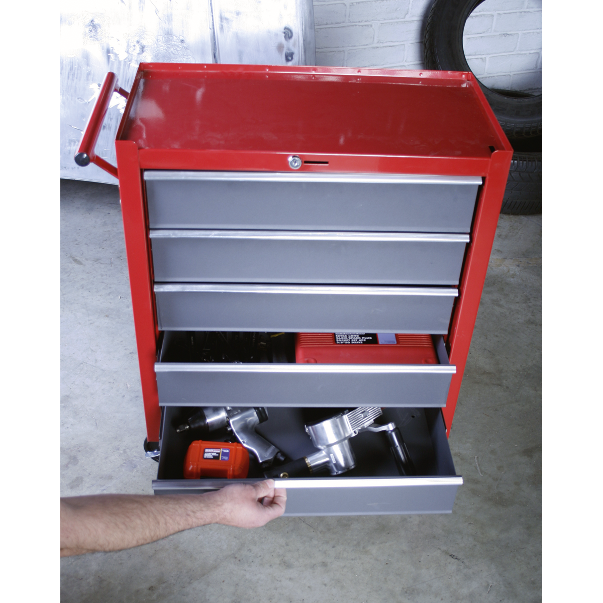 Sealey Rollcab 5 Drawers With Ball Bearing Runners Two Keys - Red/Grey AP22505BB