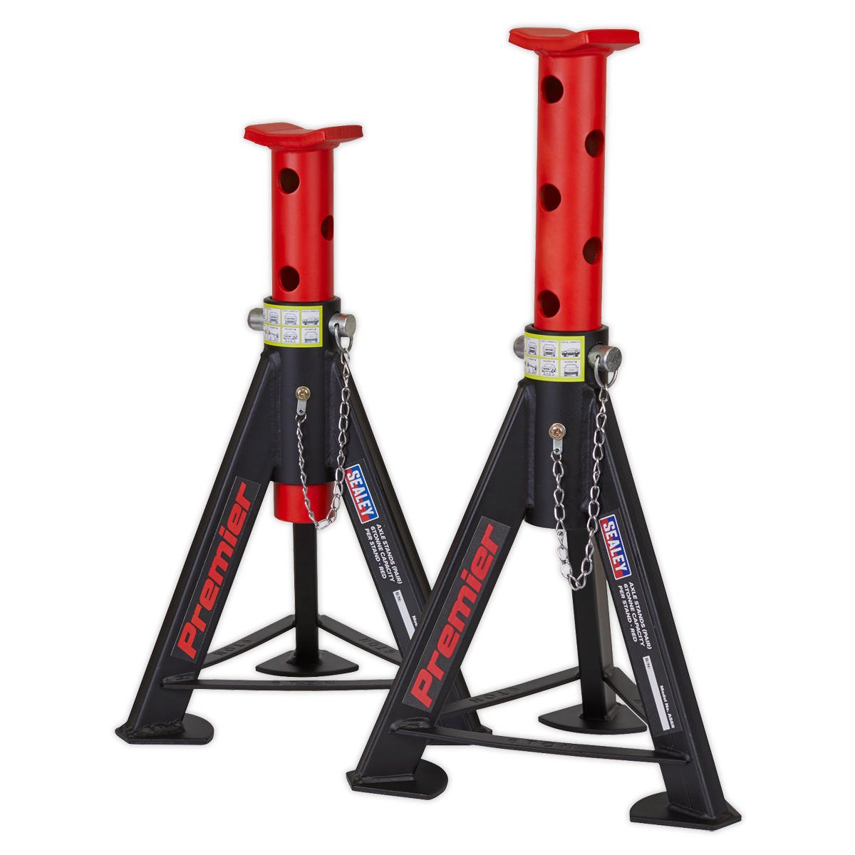 Sealey 2x Heavy Duty Lift Axle Stands 6 Tonne Capacity/Stand - Red AS6R