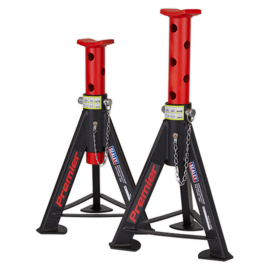 Sealey 2x Heavy Duty Lift Axle Stands 6 Tonne Capacity/Stand - Red AS6R