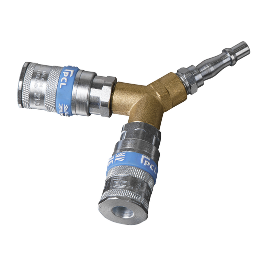 Sealey Twin Coupling Bodies Y Adaptor Split Air Supply Slim Profile AC55