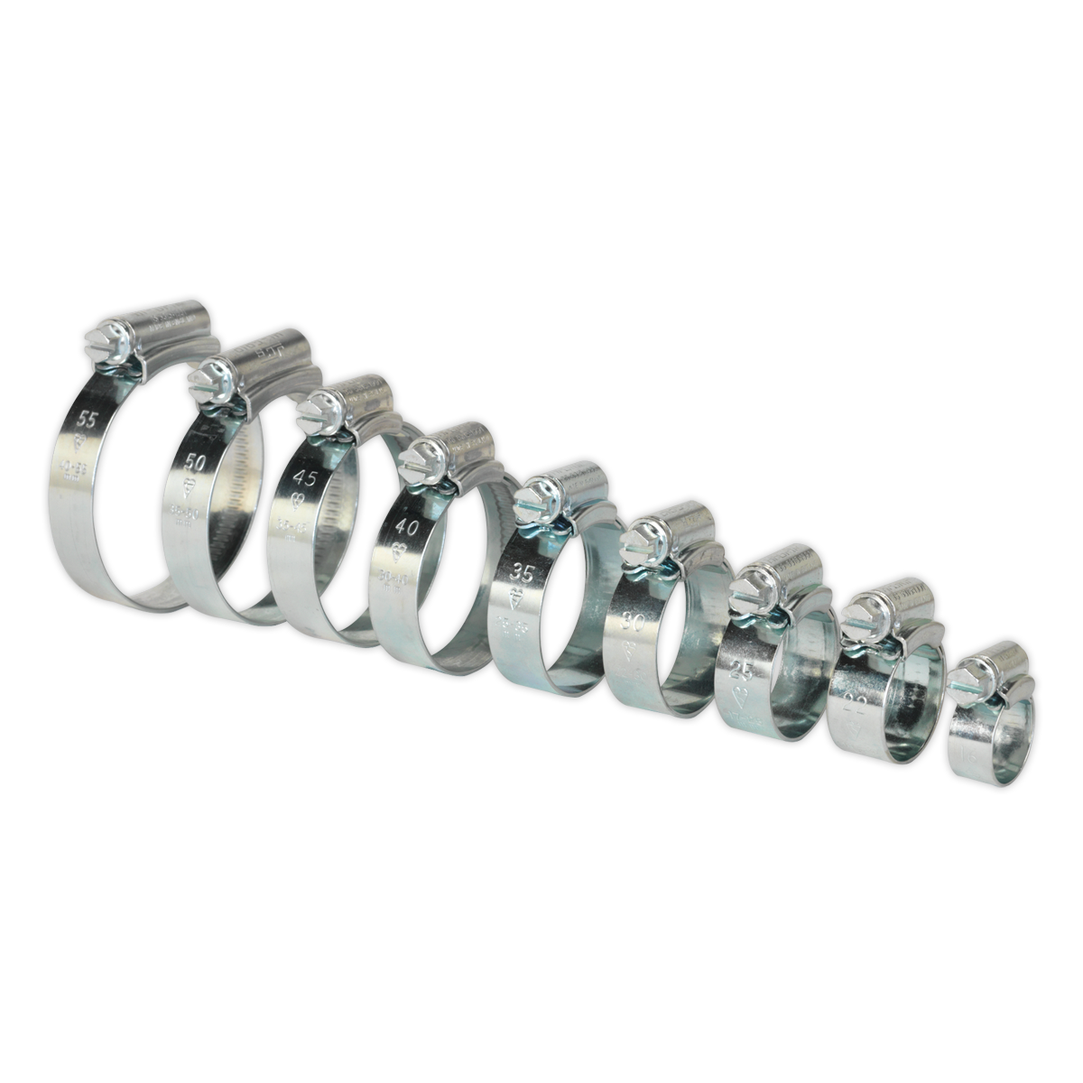 Sealey Hi Grip Hose Clips 85 Pieces Assorted Zinc Plated 12mm - 55mm HCJ85A