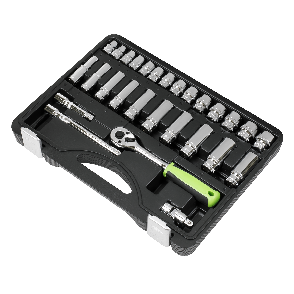 Sealey Socket Set 28 Pieces 3/8" Square Drive Metric With Mirror Finish S01236