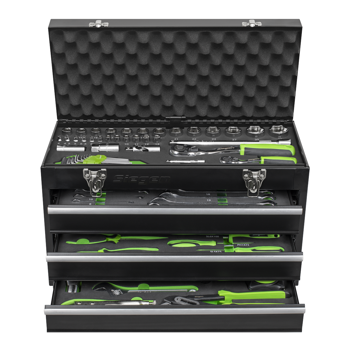 Siegen Portable Tool Chest 3 Drawer With 98 Pieces Tool Kit 1/4" 1/2" Tools