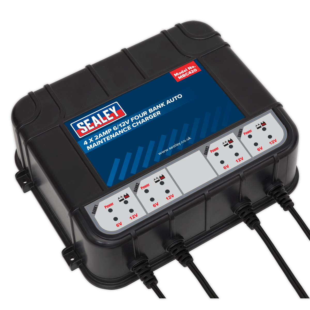 Sealey 8A 4x2A 6V 12V Four Bank Compact Auto Smart Charger & Maintainer MBC420