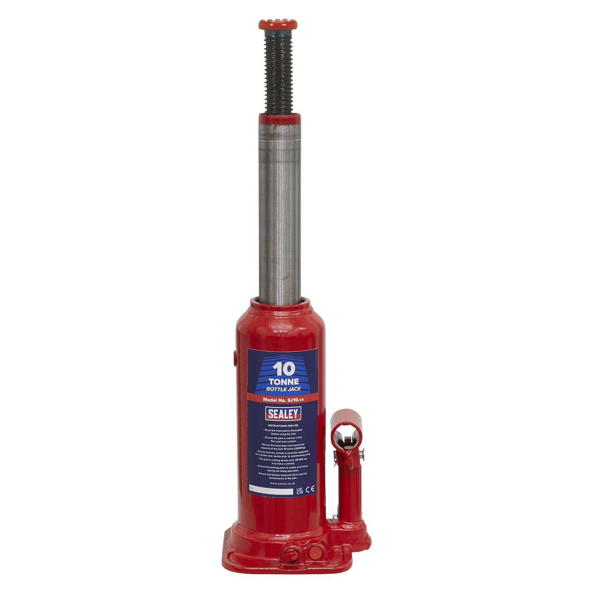 Sealey Bottle Jack Lift With Overload Valve & 2-Piece Handle 10 Tonne SJ10