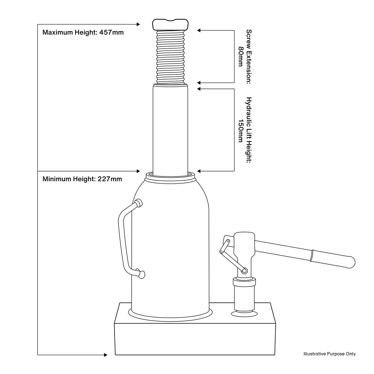 Sealey Bottle Jack Lift With Overload Valve & 2-Piece Handle 12 Tonne SJ12
