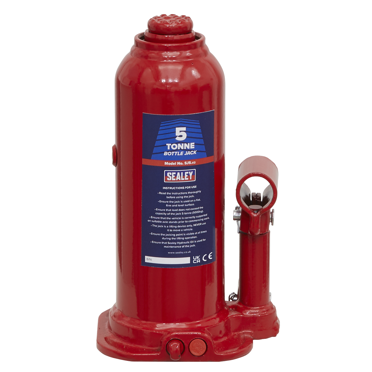 Sealey Bottle Jack Lift With Overload Valve & 2-Piece Handle - 5 Tonne SJ5