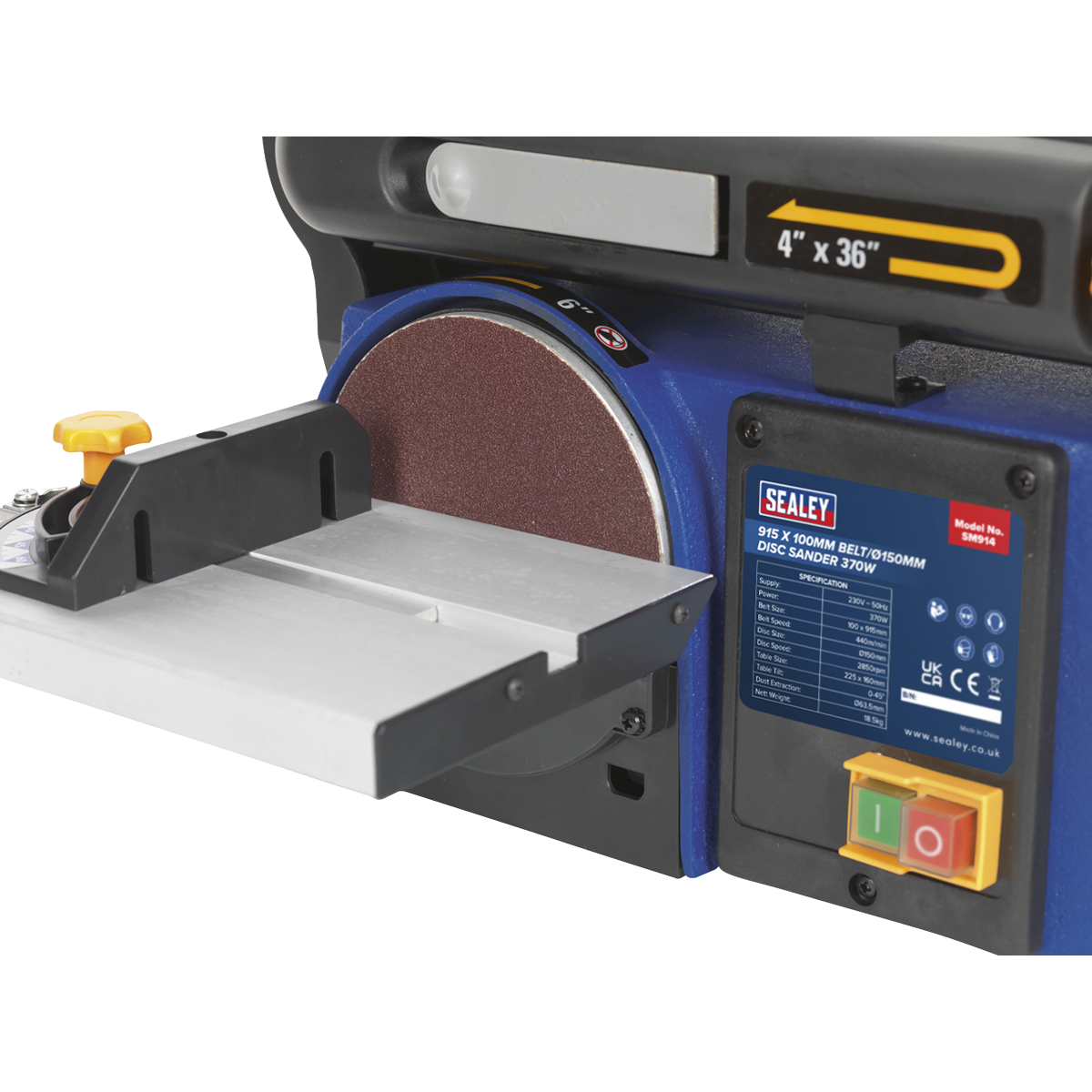 Sealey Belt/Disc Sander With Mitre Gauge 915 x 100mm/Ø150 370W/230V SM914