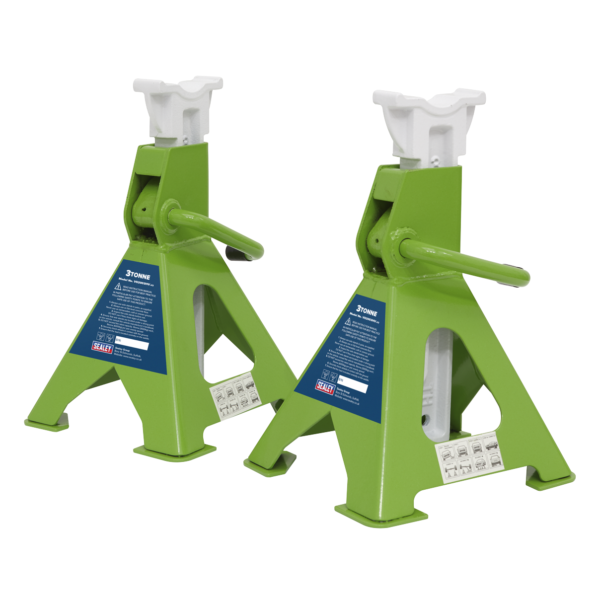 Sealey Load Axle Stands x2 3 Tonne Cap/Stand Ratchet Type Hi-Vis Green VS2003HV