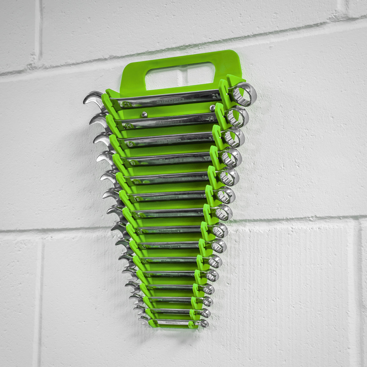Sealey Premier Spanner Rack 15 Capacity Hi Vis Green Hand Tool Storage WR08HV