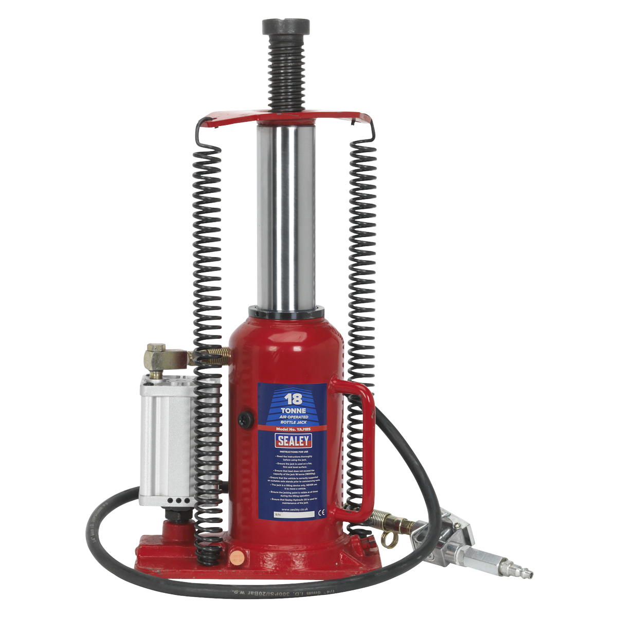 Sealey Air Operated Bottle Jack Lift With Sectional Pump Handle 18 Tonne YAJ18S