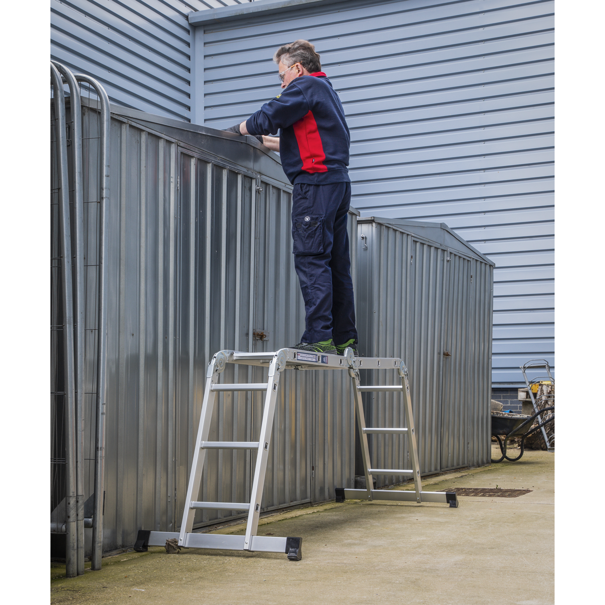 Sealey Aluminium Folding Platform Ladder 4-Way EN 131 Approved Silver AFPL1