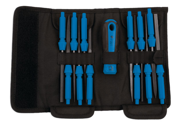 LASER 5114 Precision Needle File Kit 12pc With Snap Lock Soft Grip Handle