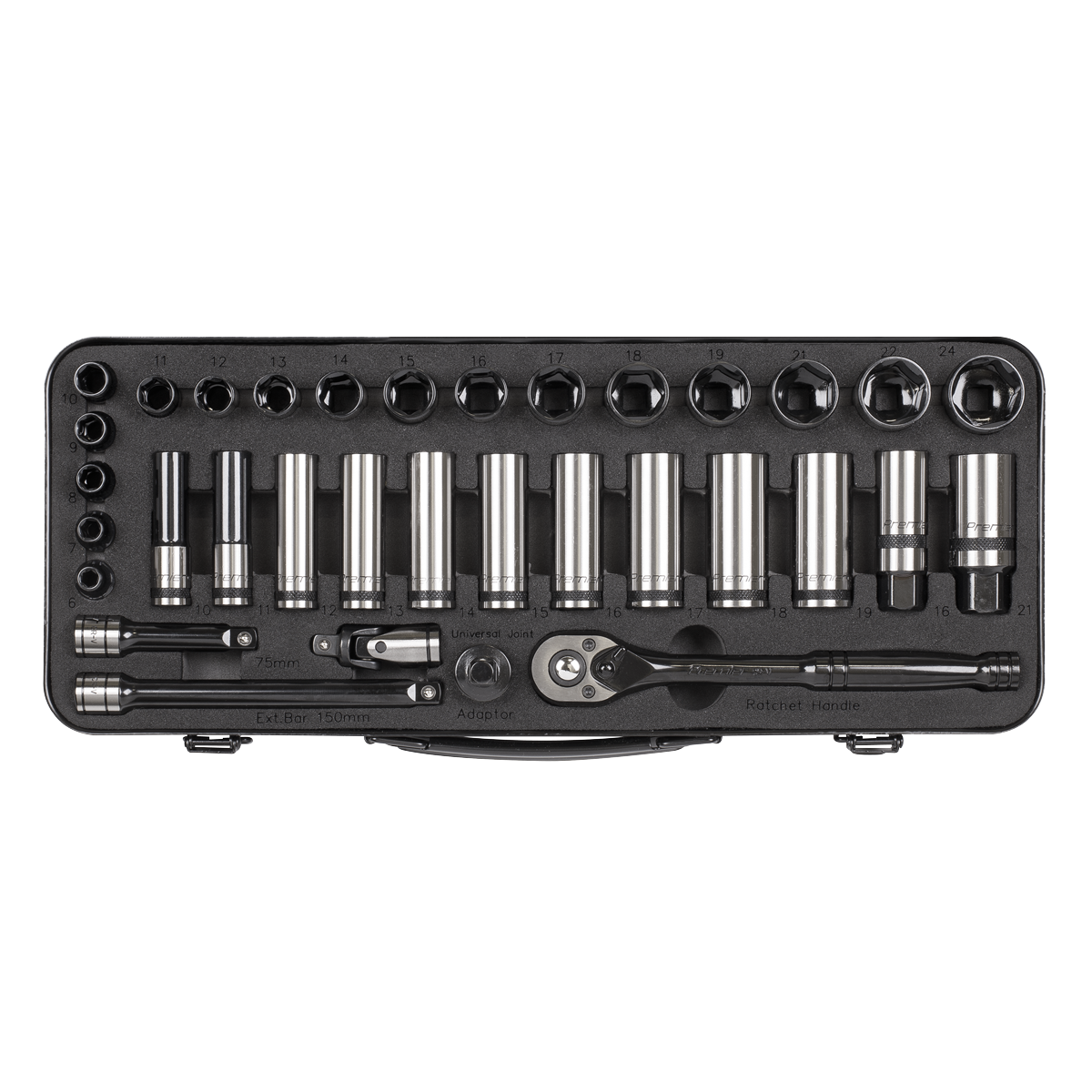Sealey 34 Pcs 3/8" Square Drive 6 Point WallDrive Black Series Socket Set AK7971