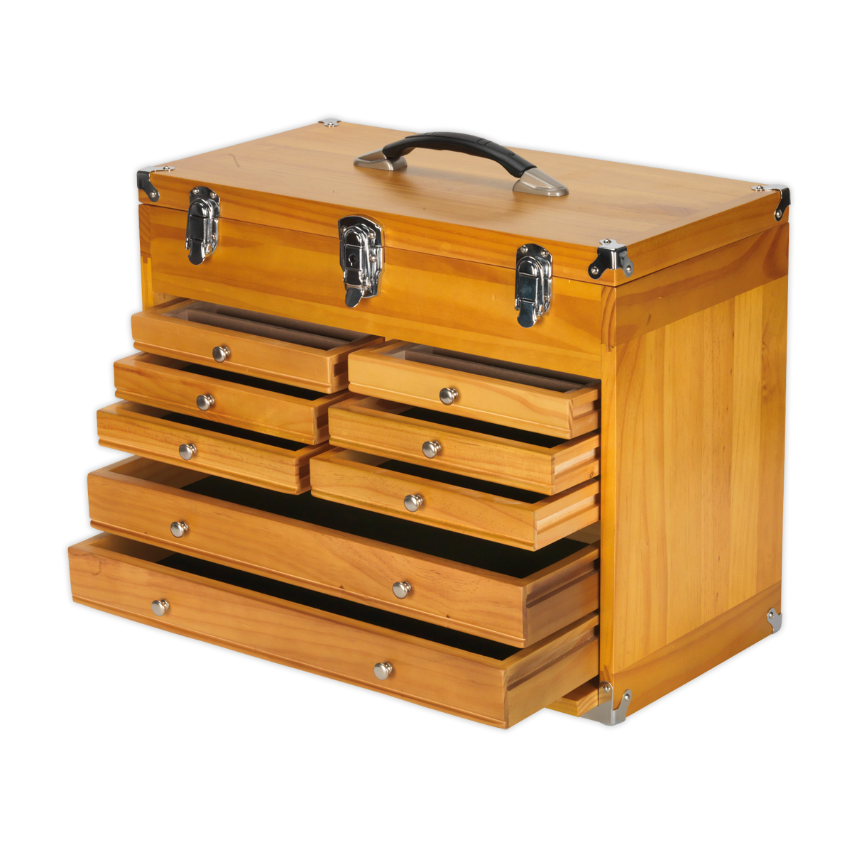 Sealey Machinist Toolbox 8 Slide Drawers Tool Storage Walnut Finish AP1608W