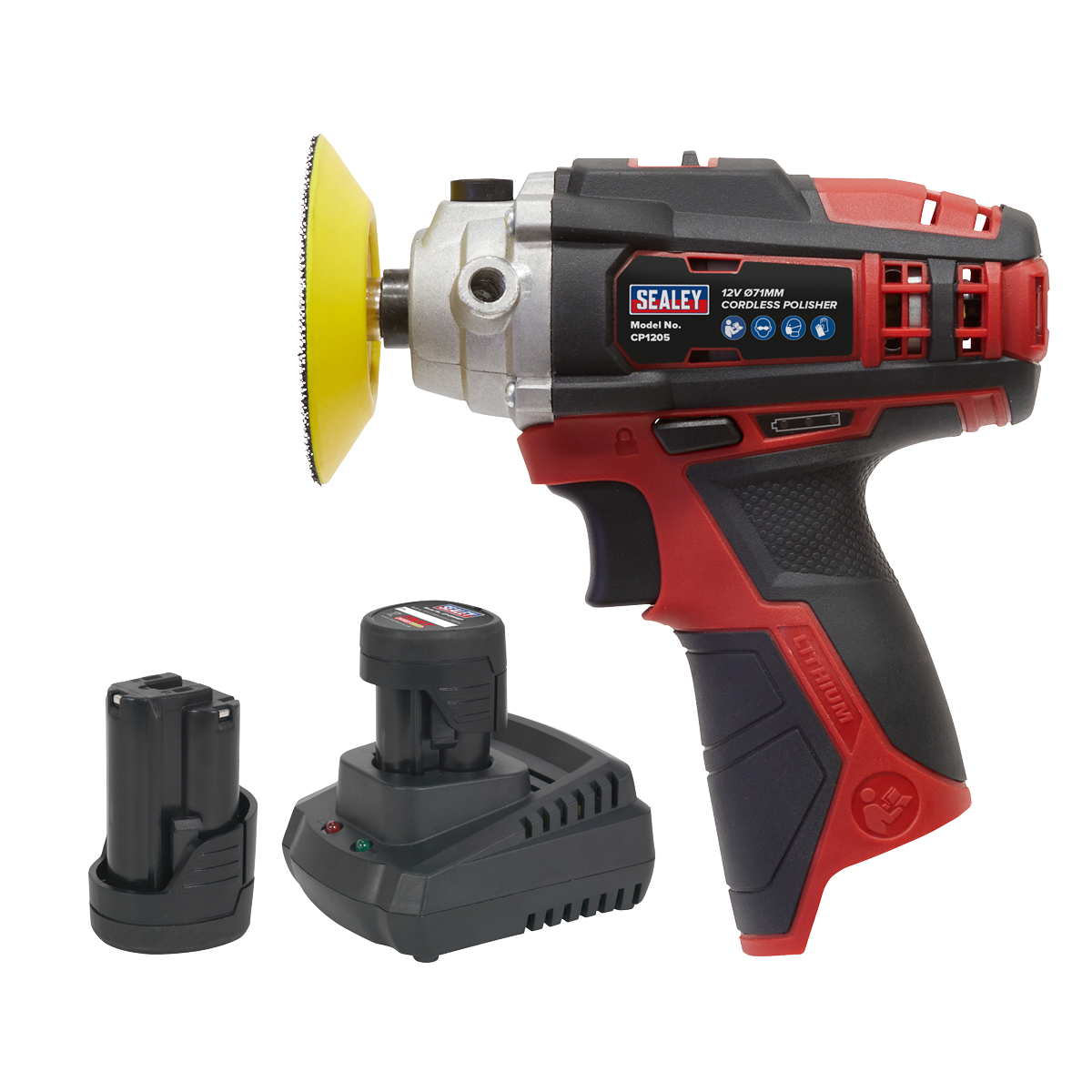 Sealey Cordless Polisher Kit Ø71mm 12V - 2 Batteries Lightweight CP1205KIT
