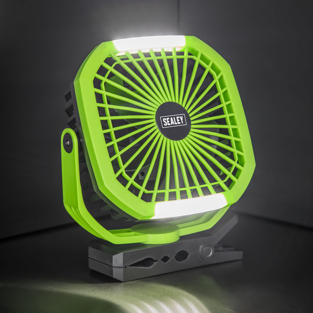 Sealey 4-Speed Portable Clip Fan with Worklight 8" Multiple Speeds Rechargeable