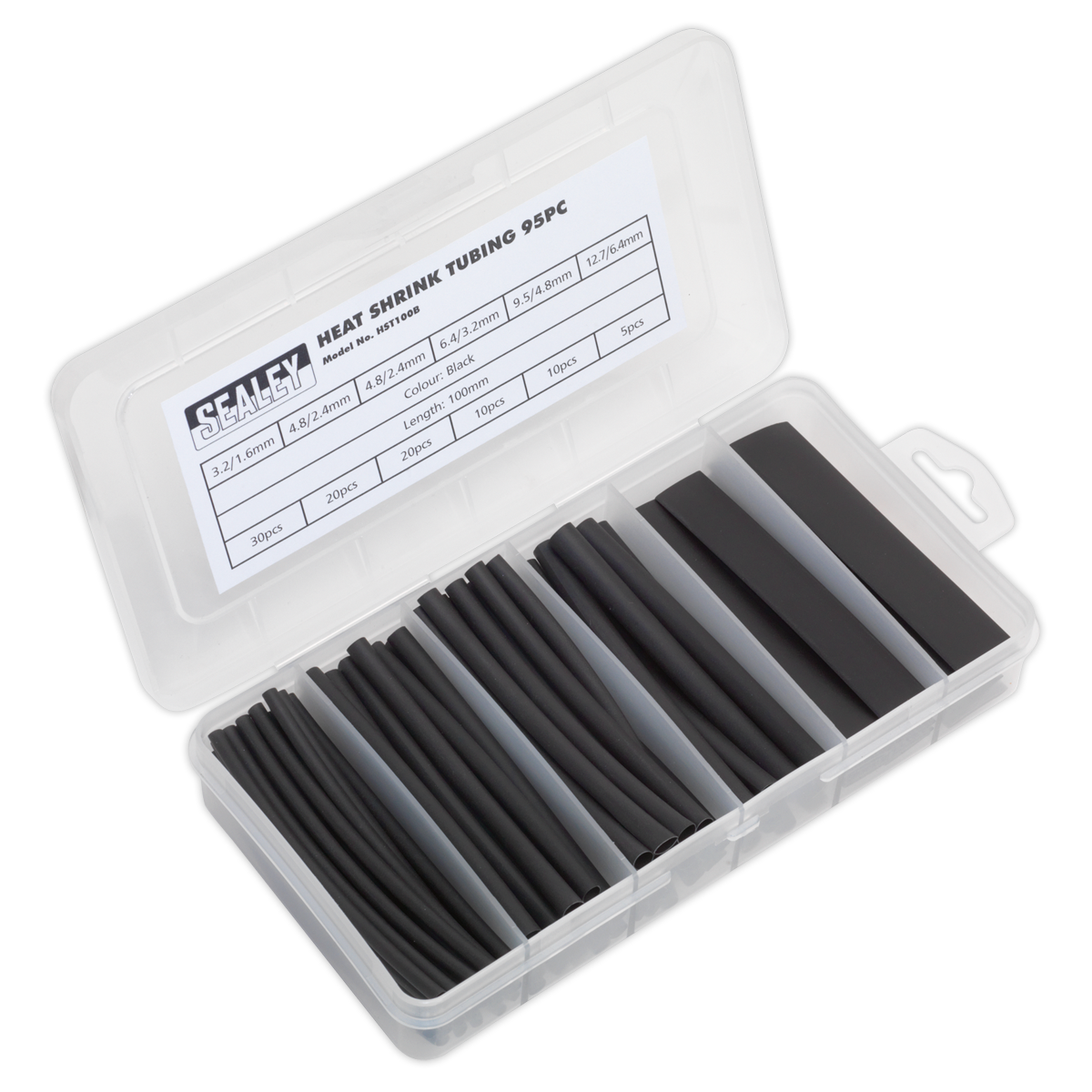 Sealey Heat Shrink Tubing Sleeve Black 100mm 95 Pieces RoHS Compliant HST100B