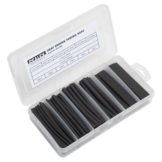 Sealey Heat Shrink Tubing Sleeve Black 100mm 95 Pieces RoHS Compliant HST100B