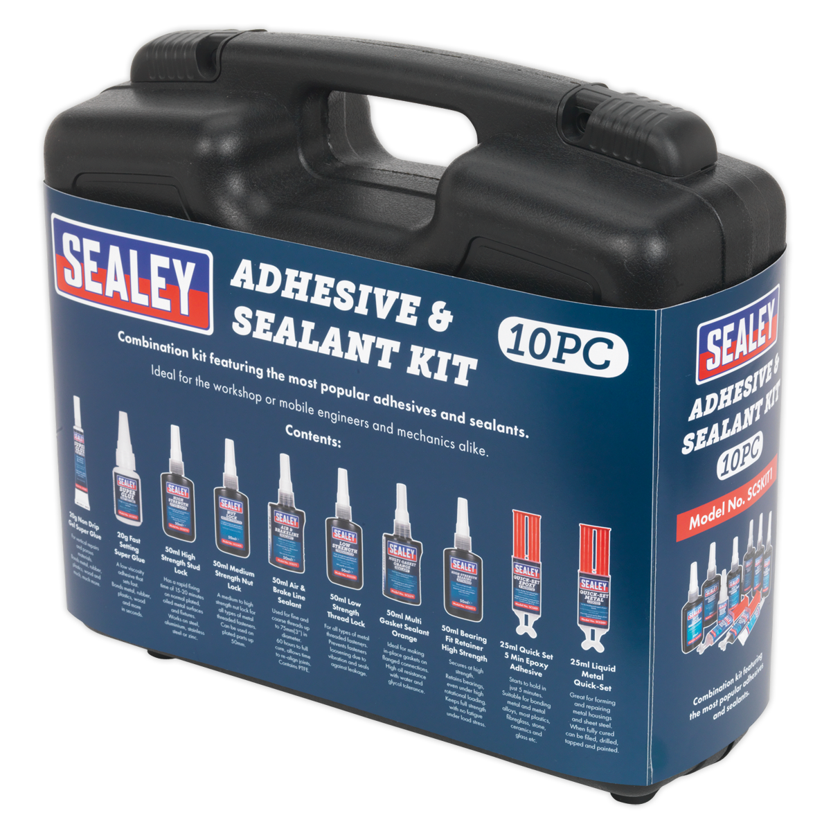 Sealey Adhesive & Sealant Kit With Thread Nut & Stud Lock 10 Pieces SCSKIT1