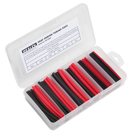 Sealey Heat Shrink Tubing Sleeve Black & Red 100mm 95 Pieces RoHS HST100BR