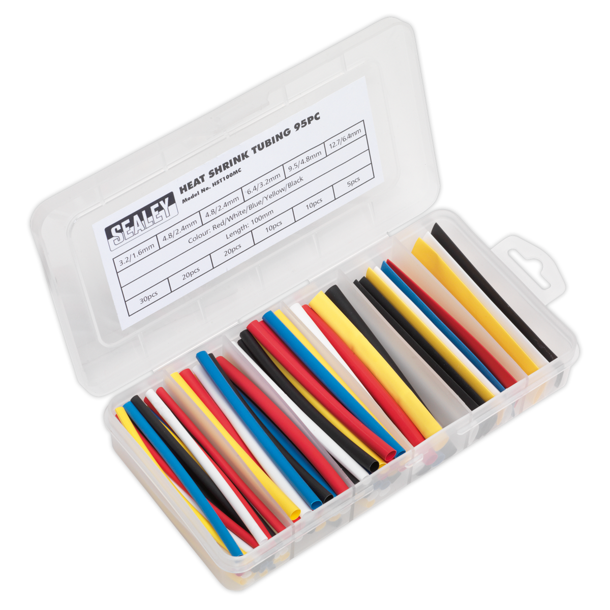 Sealey Heat Shrink Tubing Sleeve Mixed Colours 100mm 95 Pieces RoHS HST100MC