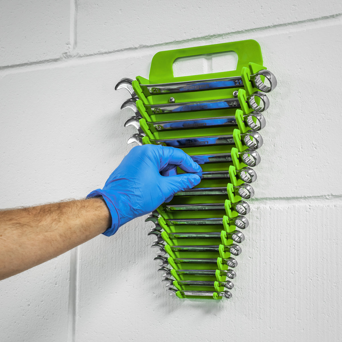 Sealey Premier Spanner Rack 15 Capacity Hi Vis Green Hand Tool Storage WR08HV