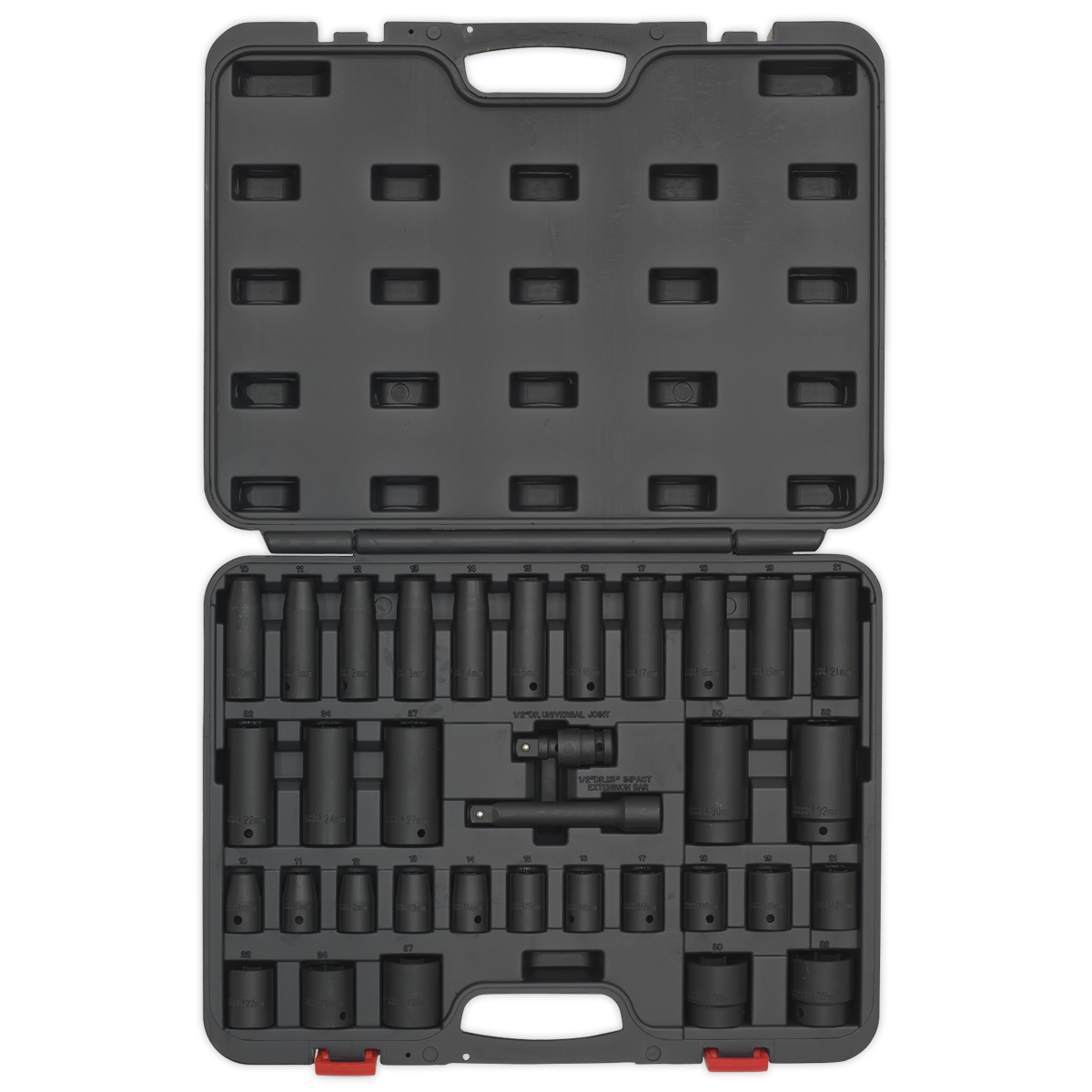 Sealey Impact Socket Set 34 Pieces 1/2" Square Drive Metric Black AK5634M