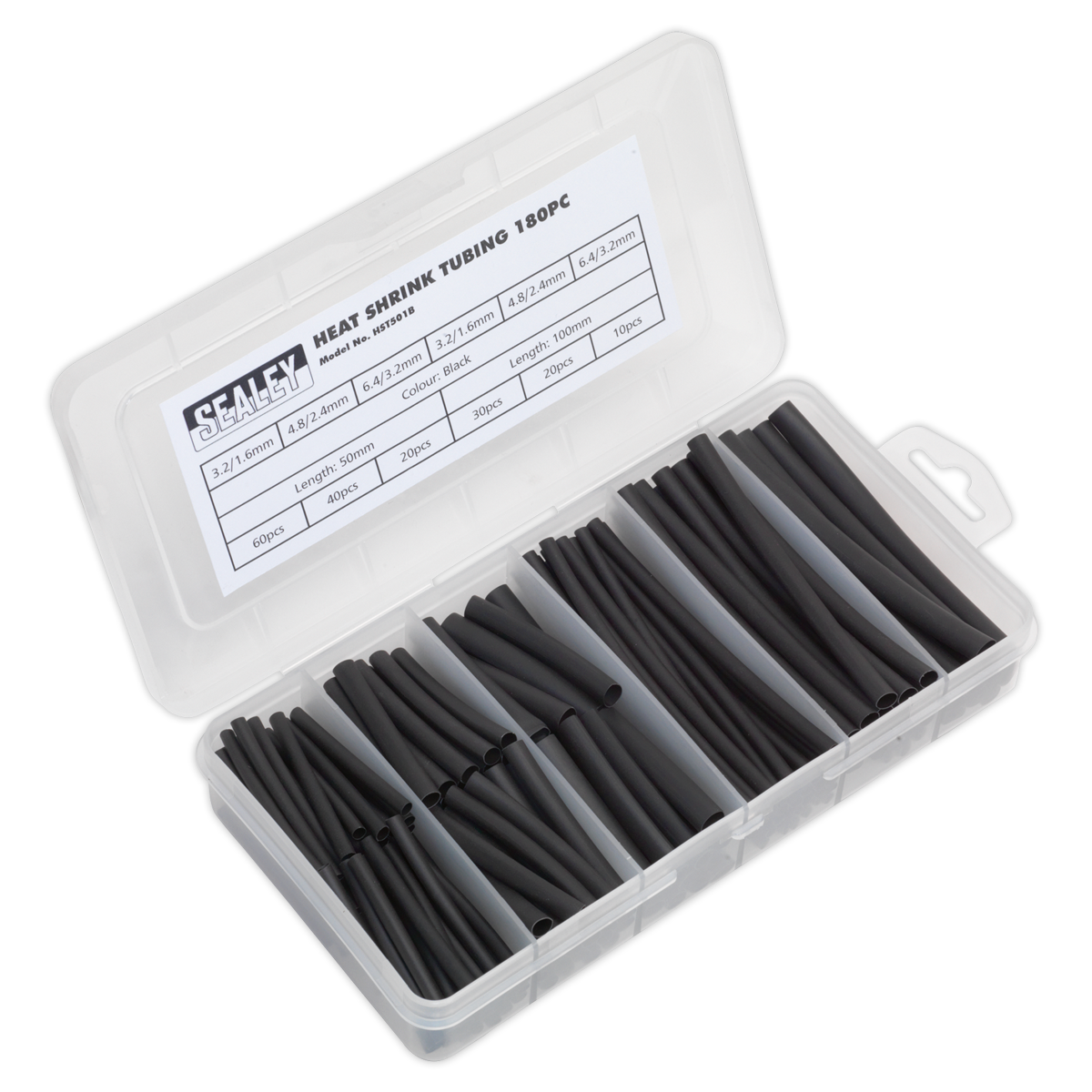 Sealey Heat Shrink Tubing Black 50 & 100mm RoHS Compliant 180 Piece HST501B