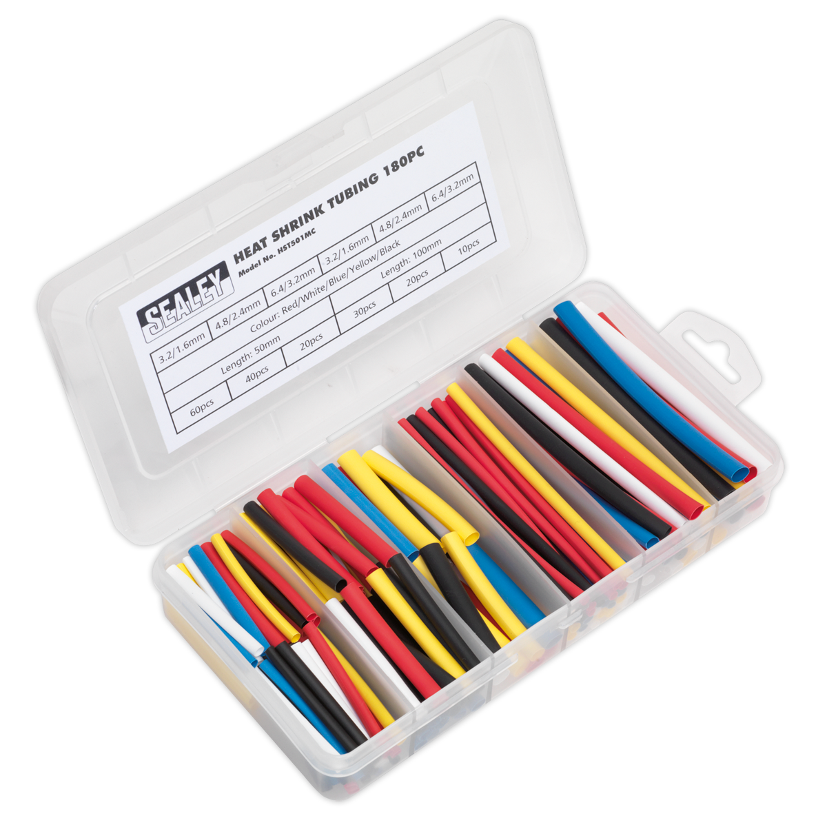Sealey Heat Shrink Tubing Sleeve Mixed Colours 50 & 100mm 180 Pieces HST501MC