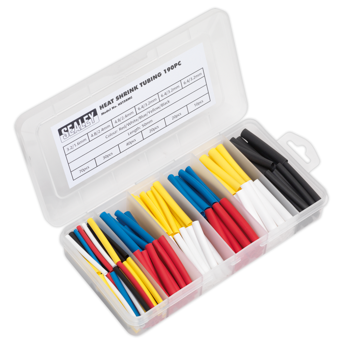 Sealey Heat Shrink Tubing Sleeve Mixed Colours 50mm 190 Pieces RoHS HST50MC