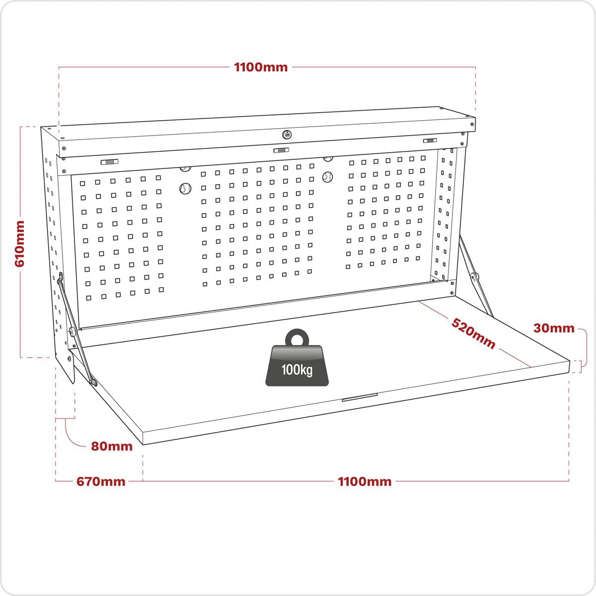 Sealey Wall Mounted Foldable Workbench 1100mm x 670mm x 610mm Lockable APWMW02