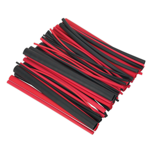 Sealey Heat Shrink Tubing Sleeve 72 Pcs Black Red Adhesive Lined 200mm HSTAL72BR