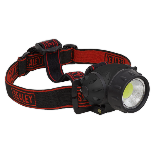 Sealey Head Torch 3W COB LED Spotlight 200 Lumens Adjust High Low Flash HT101