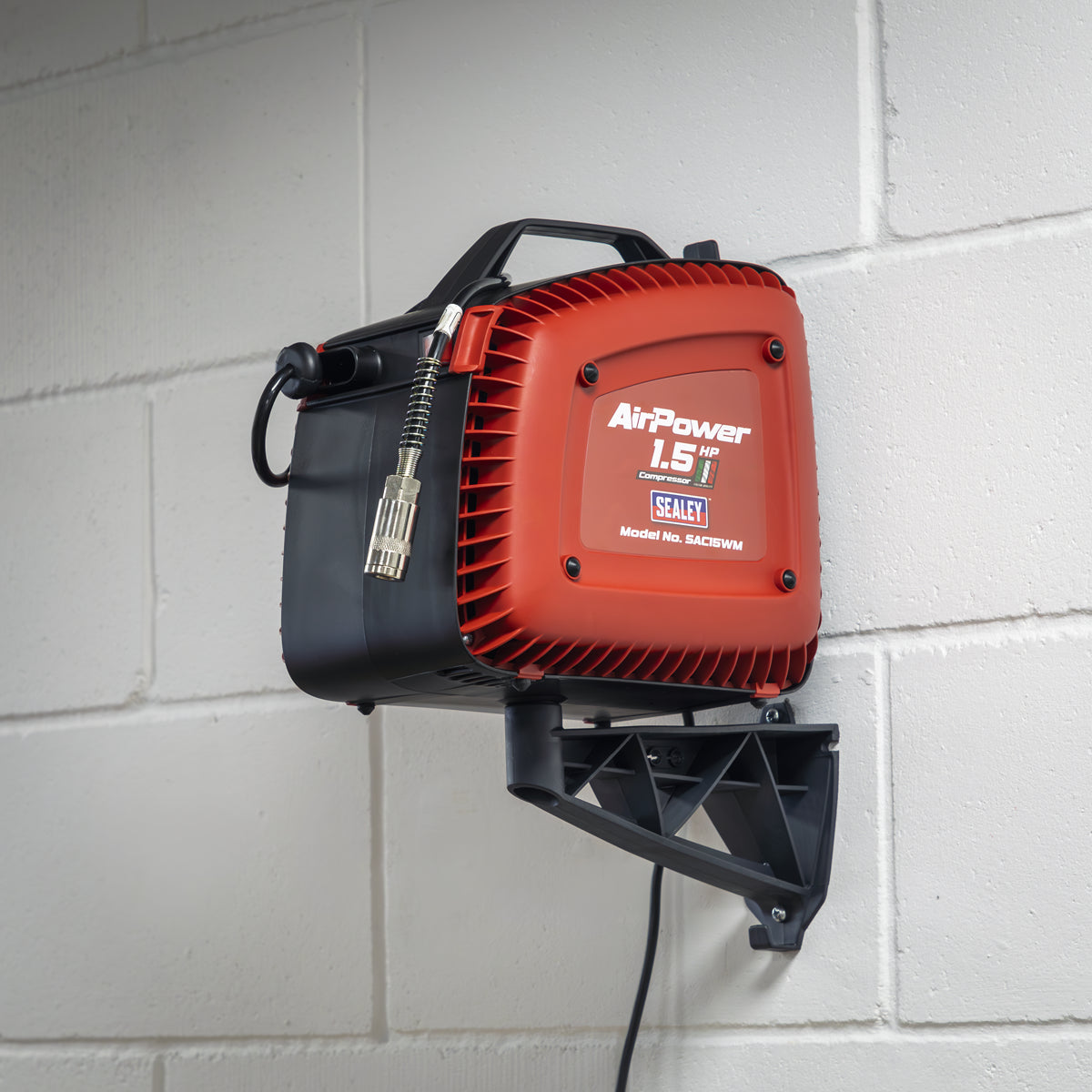 Sealey Wall Mounting Oil Free Air Compressor 1.5hp With 7m Hose Reel SAC15WM