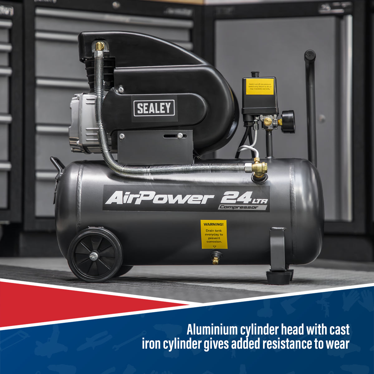 Sealey 24L Direct Drive Air Compressor 2hp 116PSI 8 Bar - Black SAC2420A