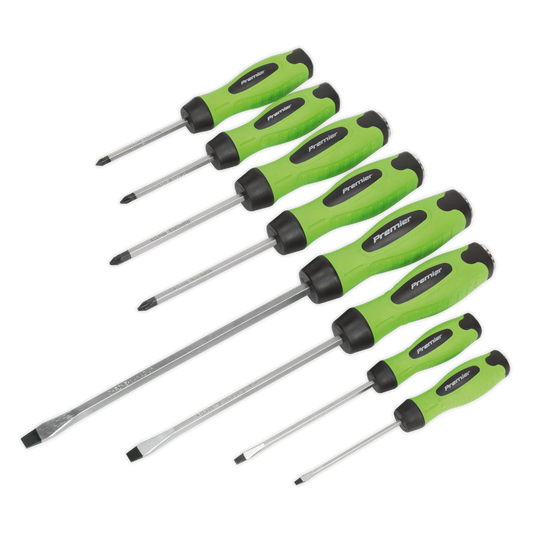 Sealey 8 Piece Hammer Thru Screwdriver Set Hi-Vis Professional Green HV002