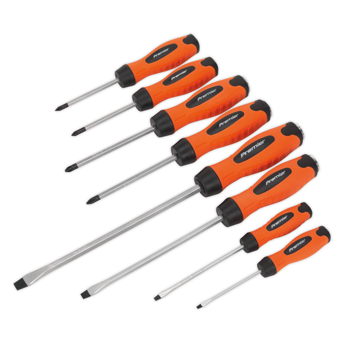Sealey Screwdriver Set 8 Pcs Hammer-Thru Hi-Vis Textured Handles Orange HV004