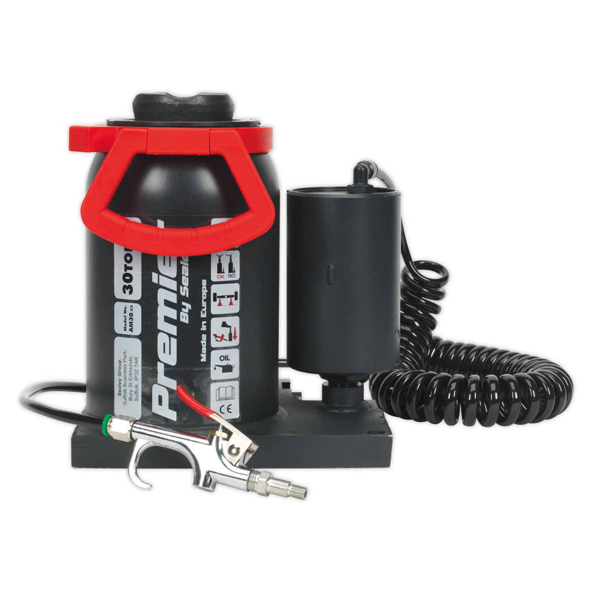 Sealey Bottle Jack 30 Tonne Manual/Air Hydraulic 90° Rotating Pump AM30