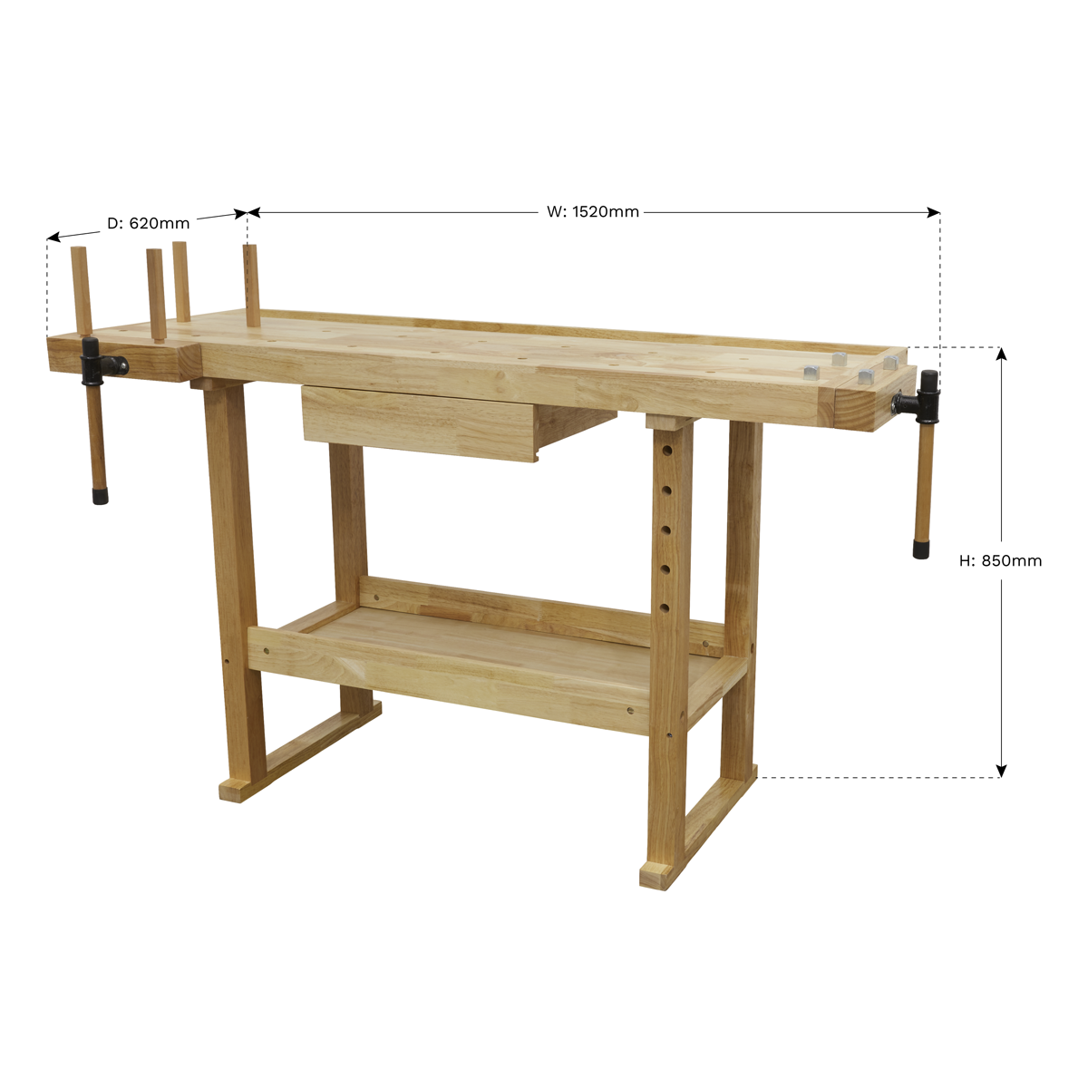 Sealey Woodworking Bench Oak With a Varnished Finish Tool Drawer 1.52mtr AP1520