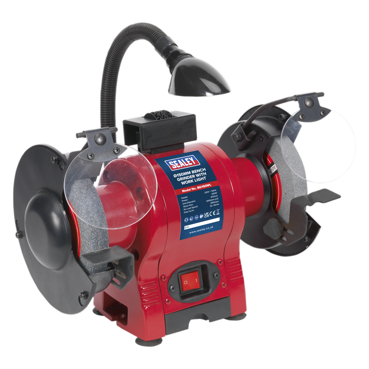 Sealey Bench Grinder 150mm With Work Light Lamp & Water Tray 250W/230V BG150WL