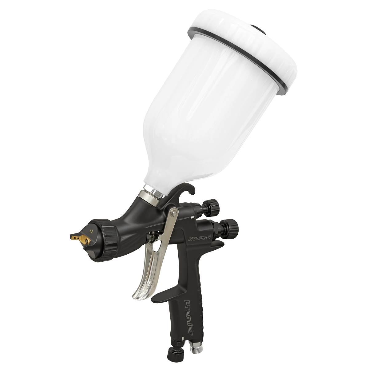 Sealey HVLP Gravity Feed Spray Gun 1.3mm Set-Up Clear Base Coats HVLP05