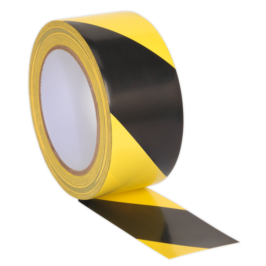 Sealey Hazard Warning Tape 50mm x 33m Black Yellow Adhesive PVC Film HWTBY