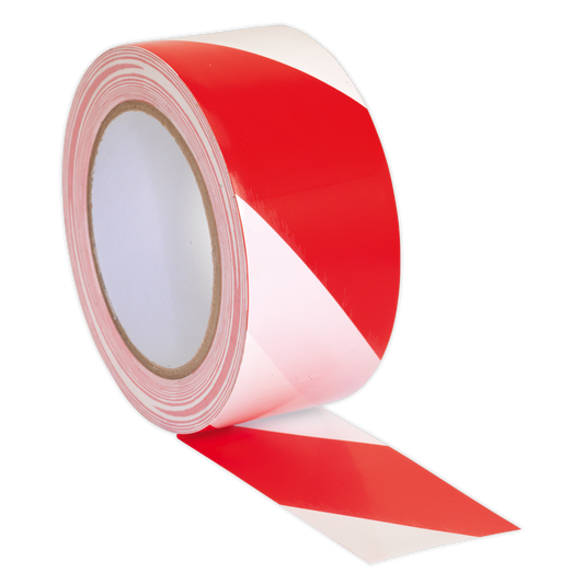 Sealey Hazard Warning Tape 50mm x 33m Red White Adhesive PVC Film HWTRW