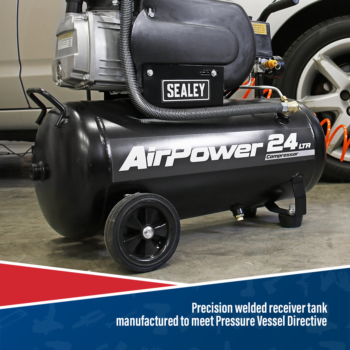 Sealey 24L Direct Drive Air Compressor 2hp 116PSI 8 Bar - Black SAC2420A