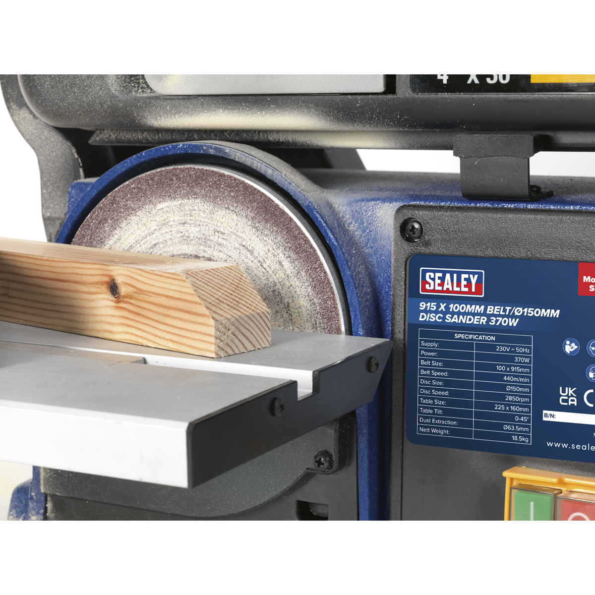 Sealey Belt/Disc Sander With Mitre Gauge 915 x 100mm/Ø150 370W/230V SM914