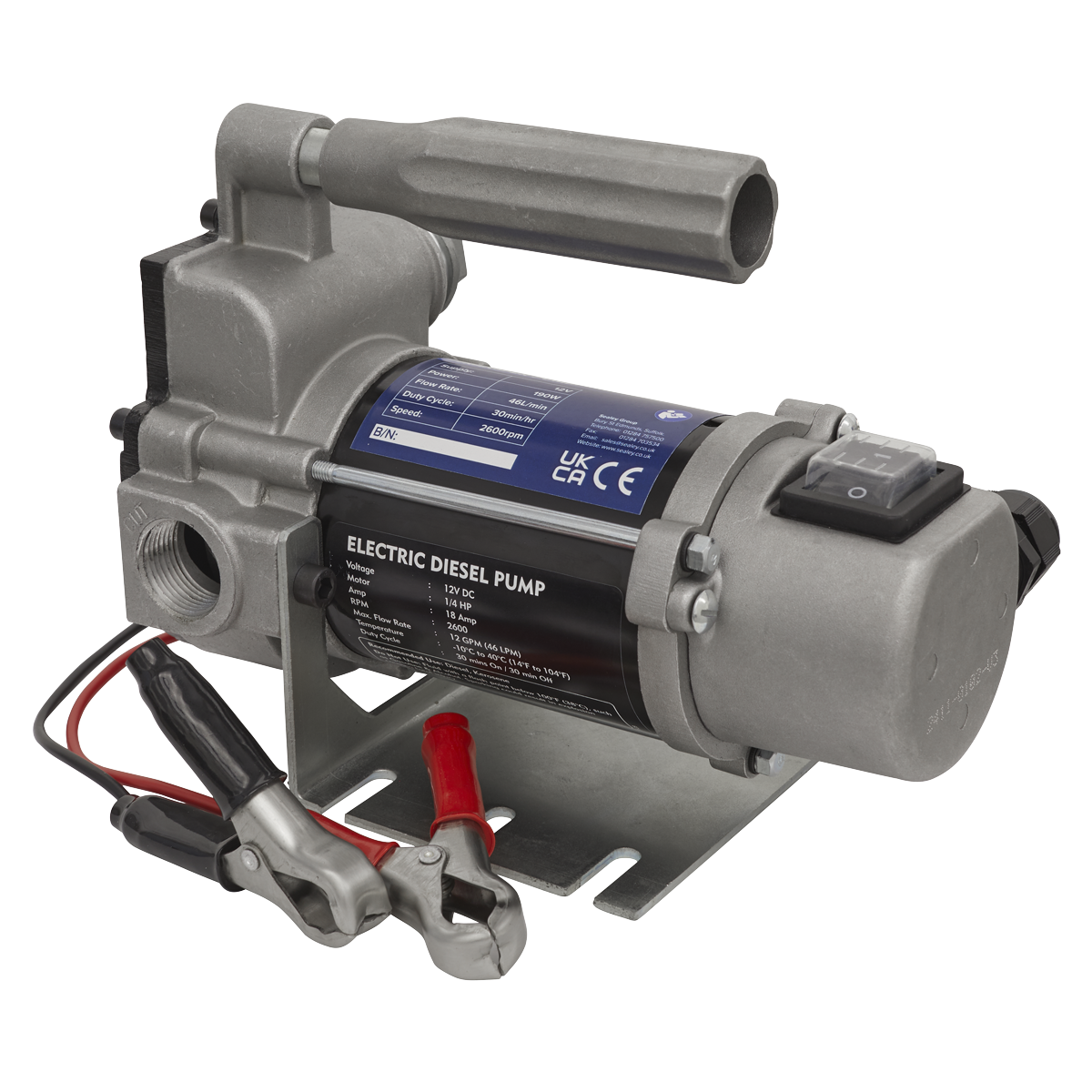 Sealey Diesel & Fluid Transfer Pump Portable 12V Robust & Compact 4M Hose TP96