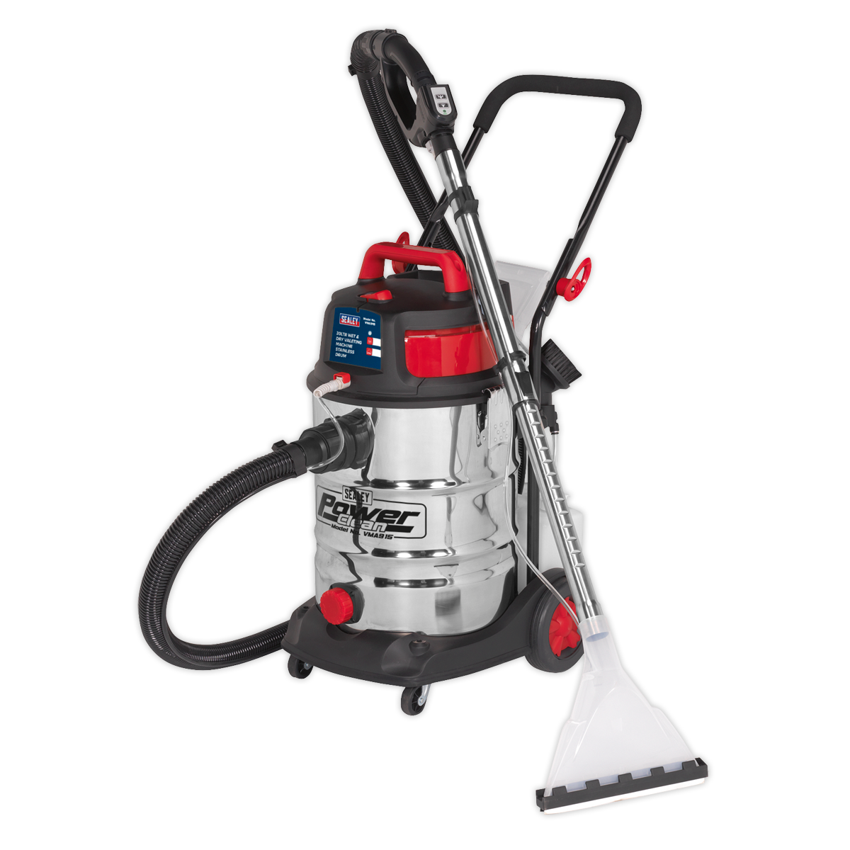 Sealey Valet Machine Wet & Dry With Two Fixed Wheels 30L Stainless Bin VMA915